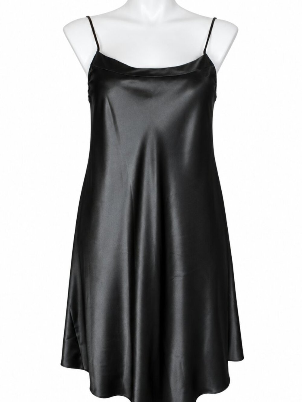 Cabernet Black Satin Slip Chemise Nightgown L Adjustable Spaghetti Straps